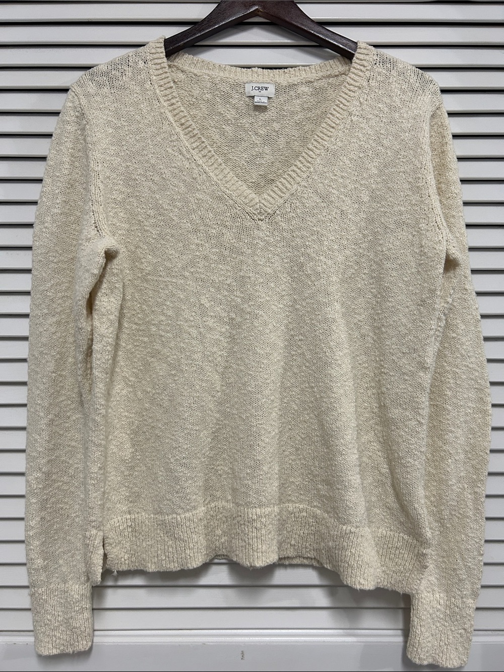 J. Crew Womens Textured Cream V-Neck Sweater - Picture 1 of 6